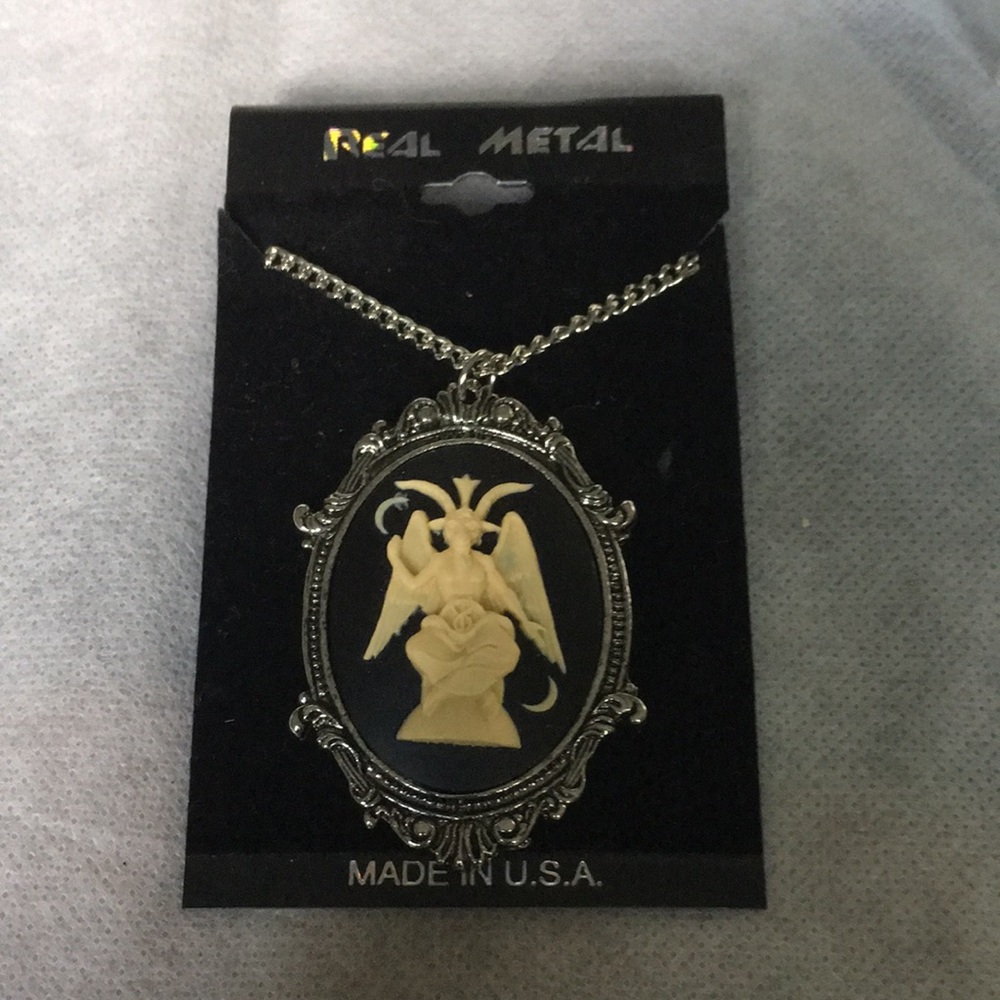 NWT black and cream Baphomet pendant necklace